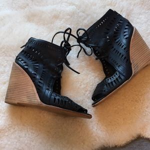 Jeffrey Campbell Cutout Wedges Black Leathet